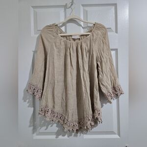 Westport Taupe Blouse with Crochet Hem